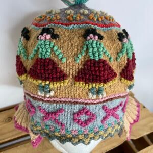 Unbranded hand knit Peruvian Figure multi-color beanie hat